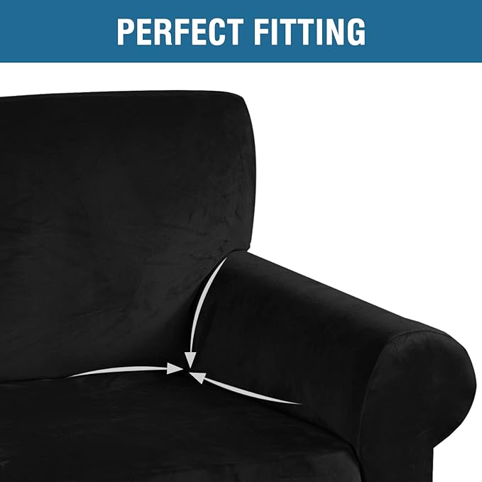 H.VERSAILTEX Stretch Velvet Sofa Covers Large Couch Covers Sofa Slipcovers with Non Slip Straps Underneath The Furniture, Feature Thick Comfy Rich Velour (XL Sofa, 98"-105", Black)