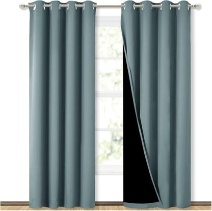 NICETOWN 100% Blackout Curtains 84 inches Long, Pair of Energy Smart & Noise Blocking Out Drapes for Baby Room Window, Thermal Insulated Guest Room Lined Window Dressing(Greyish Blue, 52 inches Wide)