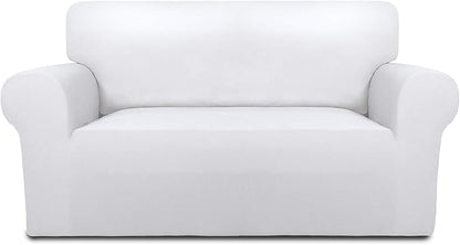 PureFit Super Stretch Sofa Slipcover – Spandex Non Slip Soft Couch Sofa Cover, Washable Furniture Protector with Non Skid Foam and Elastic Bottom for Kids, Pets （Loveseat, White