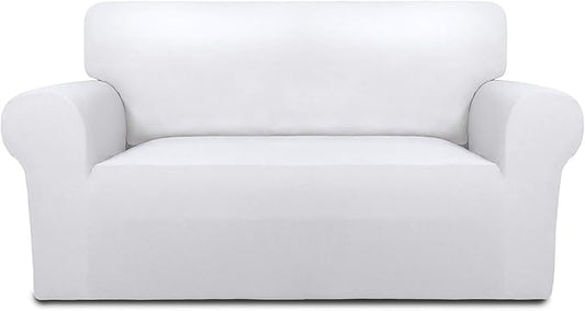 PureFit Super Stretch Sofa Slipcover – Spandex Non Slip Soft Couch Sofa Cover, Washable Furniture Protector with Non Skid Foam and Elastic Bottom for Kids, Pets （Loveseat, White