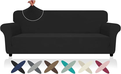 ZNSAYOTX Oversized Super Stretch Couch Cover (92"-115"), New Striped Sofa Covers Comfortable & Durable, Dog Cat Pets Friendly Extra Large Spandex Sofa Slipcovers (Black, XL Sofa)
