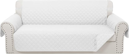 Reversible Sofa Covers Couch Cover Furniture Protector for Dogs Elastic Straps Water Resistant(Sofa,White/White)