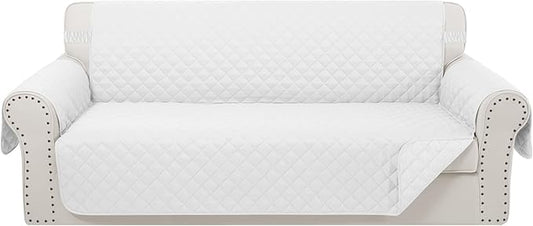 Reversible 4 Seater Sofa Cover 91 Inch Large Couch Cover Furniture Protector(Sofa XX-Large,White/White