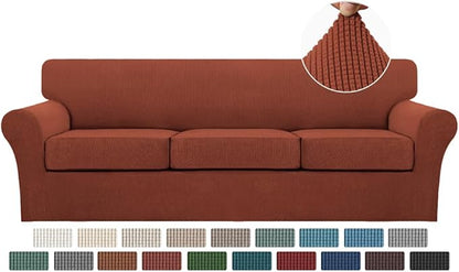 Turquoize 4 Piece Sofa Covers for 3 Cushion Couch Sofa Slipcover Soft Couch Cover for Dogs-Washable Sofa Furniture Covers with 3 Individual Large Cushion Covers (XL Sofa, Rust)