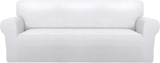 PureFit Super Stretch Sofa Slipcover – Spandex Non Slip Soft Couch Sofa Cover, Washable Furniture Protector with Non Skid Foam and Elastic Bottom for Kids, Pets （Oversized Sofa, White）
