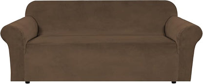 H.VERSAILTEX Stretch Velvet Sofa Covers for 3 Cushion Couch Covers Furniture Protector Soft with Non Slip Elastic Bottom, Crafted from Thick Comfy Rich Velour (Sofa 72"-90", Bronze Brown)