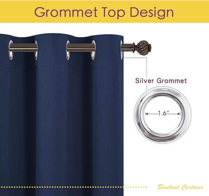 NICETOWN Blackout Draperies Curtains, All Season Thermal Insulated Solid Grommet Top Blackout Curtains/Drapes for Kid's Room (Navy, 1 Pair, 70 x 95 inches)