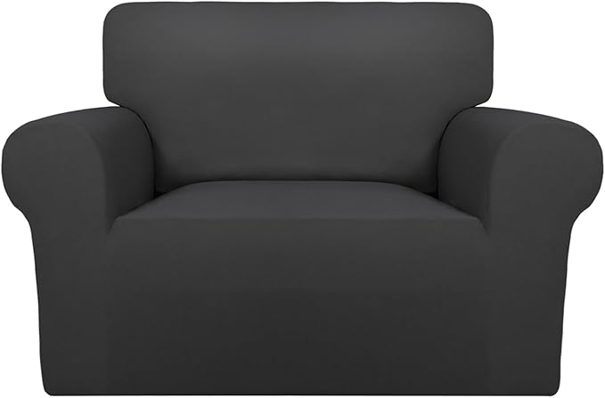 PureFit Super Stretch Sofa Slipcover – Spandex Non Slip Soft Couch Sofa Cover, Washable Furniture Protector with Non Skid Foam and Elastic Bottom for Kids, Pets (Oversized, Dark Gray)