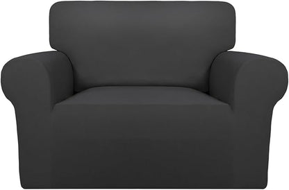 PureFit Super Stretch Sofa Slipcover – Spandex Non Slip Soft Couch Sofa Cover, Washable Furniture Protector with Non Skid Foam and Elastic Bottom for Kids, Pets (Oversized, Dark Gray)