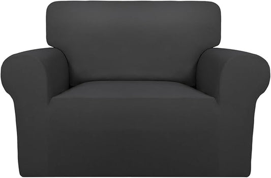 PureFit Super Stretch Sofa Slipcover – Spandex Non Slip Soft Couch Sofa Cover, Washable Furniture Protector with Non Skid Foam and Elastic Bottom for Kids, Pets (Oversized, Dark Gray)