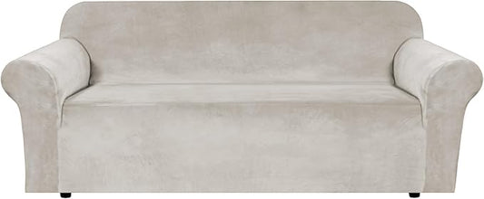 H.VERSAILTEX 1 Peice Stretch Velvet Sofa Covers for 3 Cushion Couch Covers Sofa Slipcovers Furniture Protector Soft, Crafted from Thick Comfy Rich Velour (Sofa 72"-90", Oatmeal)