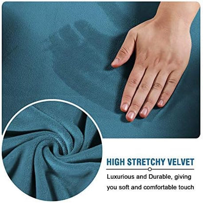 H.VERSAILTEX Velvet 4 Piece High Stretch Sofa Slipcover Cover Furniture Protector Form Fit Thick Velvet Extra Large Sofa Cover for 3 Cushion Couch Width Up to 105 Inch (XL Sofa, Peacock Blue)