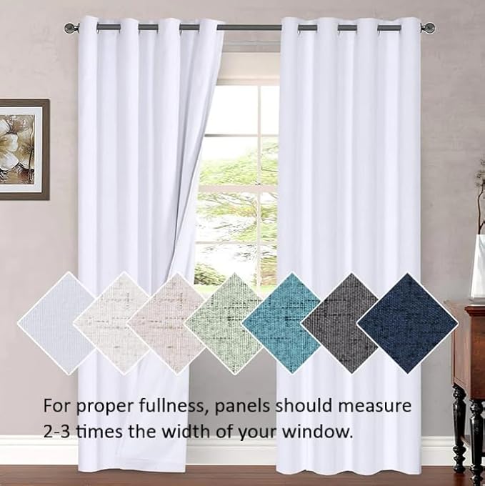 H.VERSAILTEX Grommet Privacy Linen Curtains 2 Pieces Total Size 104 Inch Wide (52 Inch Each Panel) - 96 Inch Long - Elegant, Light Filtering Panel Drapes for Bedroom (52" W x 96" L, Heathered Natural)