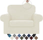 WEERRW Stretch Chair Sofa Slipcover - 2 Pieces Luxury Soft Plush Couch Cover Furniture Protector with Elastic Bottom for Pets, Machine Washable, Ivory, Small