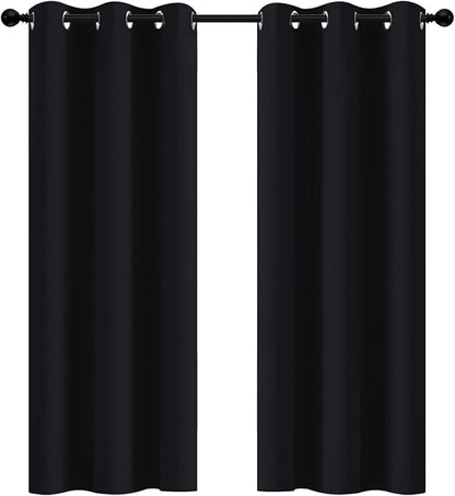 Yakamok 72 Inch Long Blackout Curtains for Bedroom, Thermal Insulated Room Darkening Black Curtains, Light Blocking Blackout Drapes for Living Room- 2 Panels, 42 Inch Width