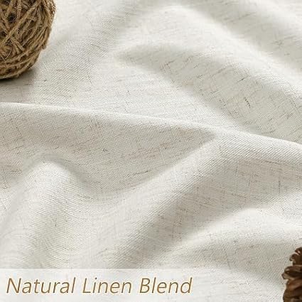 Guken Cream 100% Blackout Curtains 58 Inch Length 2 Panels Set for Living Room Bedroom Back Tab Thermal Insulated Black Out Linen Drapes Room Darkening Window Curtains