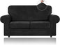 WEERRW Velvet Couch Covers for 2 Cushion Couch Sofa - High Stretch Luxury Velvet Plush 3 Pieces Sofa Slipcovers with Elastic Bottom, Furniture Protector for Pets, Machine Washable, Black, Medium