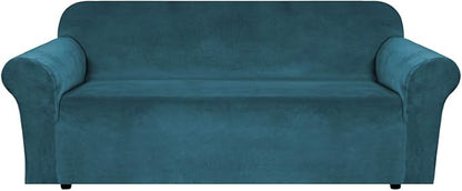 H.VERSAILTEX Stretch Velvet Sofa Covers for 3 Cushion Couch Covers Sofa Slipcovers Furniture Protector Soft with Non Slip Elastic Bottom, Crafted from Thick Comfy Rich Velour (Sofa 72'-90', Deep Teal)