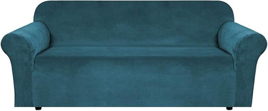 H.VERSAILTEX Stretch Velvet Sofa Covers for 3 Cushion Couch Covers Sofa Slipcovers Furniture Protector Soft with Non Slip Elastic Bottom, Crafted from Thick Comfy Rich Velour (Sofa 72'-90', Deep Teal)