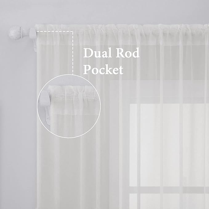 MIULEE 2 Panels Solid Color Sheer Window Curtains Elegant Window Voile Panels/Drapes/Treatment for Bedroom Living Room (54X45 Inches Ivory)