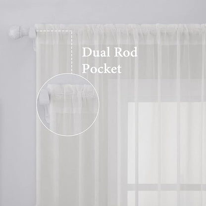 MIULEE 2 Panels Solid Color Sheer Window Curtains Elegant Window Voile Panels/Drapes/Treatment for Bedroom Living Room (54 X 102 Inches Ivory)