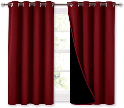 NICETOWN Kitchen Full Blackout Curtain Panels, Super Thick and Soft Insulated Window Covers, 100% Blackout Draperies with Black Backing for Cafe Window (Burgundy Red, Set of 2 PCs, 52 by 45-inch)