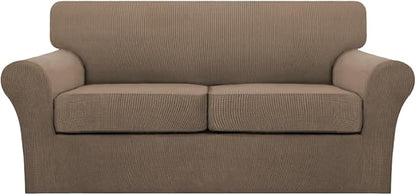 Turquoize 3 Piece Sofa Covers for 2 Cushion Couch Sofa Slipcover Soft Couch Cover for Dogs-Washable Sofa Furniture Cover with 2 Individual Cushion Covers, Feature Fabric (2 Cushion Sofa, Macchiato)