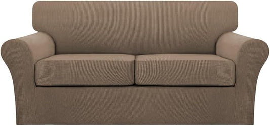 Turquoize 3 Piece Sofa Covers for 2 Cushion Couch Sofa Slipcover Soft Couch Cover for Dogs-Washable Sofa Furniture Cover with 2 Individual Cushion Covers, Feature Fabric (2 Cushion Sofa, Macchiato)