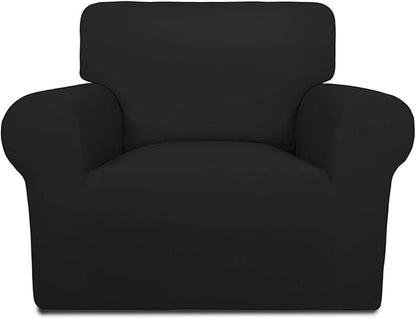 PureFit Super Stretch Chair Sofa Slipcover – Spandex Non Slip Soft Couch Sofa Cover, Washable Furniture Protector with Non Skid Foam and Elastic Bottom for Kids, Pets （Chair, Black）