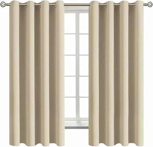 BGment Room Darkening Curtains 63 Inches Long - Grommet Thermal Insulated Drapes Window Treatment Curtains for Bedroom, 2 Panels, 52 x 63 Inch, Beige