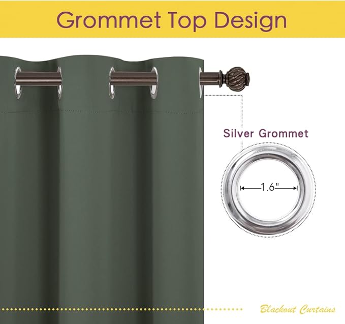 NICETOWN Thermal Insulated Curtains Blackout Draperies, Dark Mallard, Set of 2, 42 by 60 inches Long, Window Treatment Solid Grommet Room Darkening Drape Panels for Bedroom