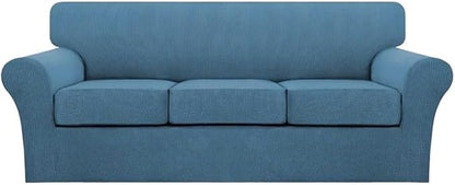 Turquoize 4 Piece Sofa Covers for 3 Cushion Couch Sofa Slipcover Soft Couch Cover for Dogs Washable Furniture Cover with 3 Individual Large Cushion Covers Feature Fabric (Large Sofa, Dusty Blue)