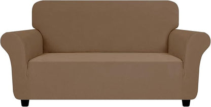 ZNSAYOTX Super Stretch Loveseat Covers (57"-70"), New Striped Love Seat Slipcover, Dogs Pet Friendly Anti-Slip Couch Protector Spandex Durable 2 Seater Fabric Sofa Cover (Light Coffee, Loveseat)