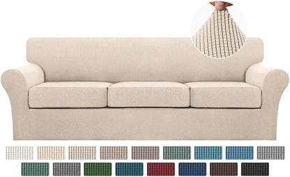 Turquoize 4 Piece Sofa Covers For 3 Cushion Couch Sofa Slipcover Soft Couch Cover For Dogs-Washable Sofa Furniture Covers With 3 Individual Large Cushion Covers Feature Fabric (XL Sofa,Biscotti Beige)
