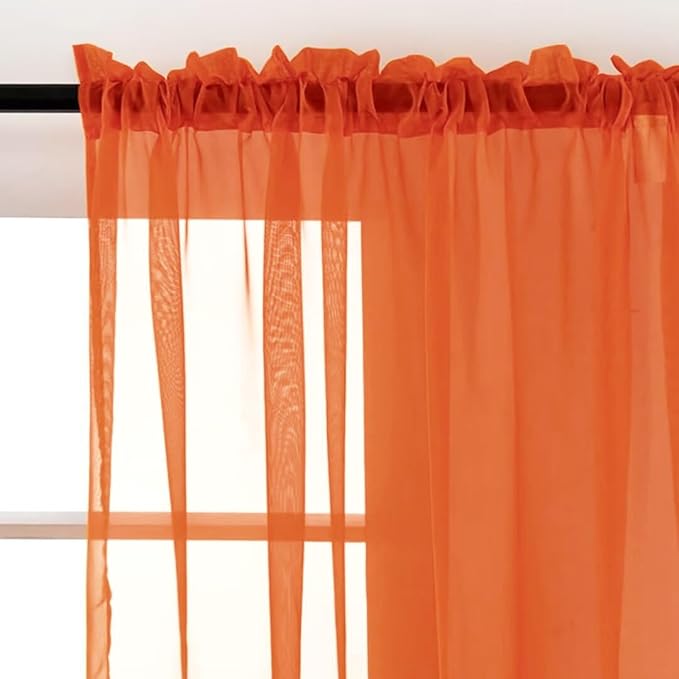 SpaceDresser Sheer Voile Window Treatment Rod Pocket Curtain Panels for Kitchen Bedroom Living Room Drapes Sunlight Filtering Privacy Semi Home Decor Assorted (Burnt Orange, 52 W x 63 L)