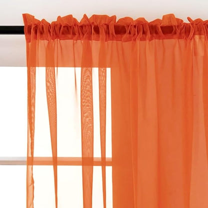 SpaceDresser Sheer Voile Window Treatment Rod Pocket Curtain Panels for Kitchen Bedroom Living Room Drapes Sunlight Filtering Privacy Semi Home Decor Assorted (Burnt Orange, 52 W x 45 L)