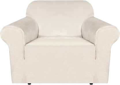 H.VERSAILTEX Stretch Velvet Armchair Cover Couch Covers 1 Cushion Chair Slipcover for Living Room Furniture Cover Crafted from Thick Comfy Rich Velour (Chair 31"-49", Ivory)
