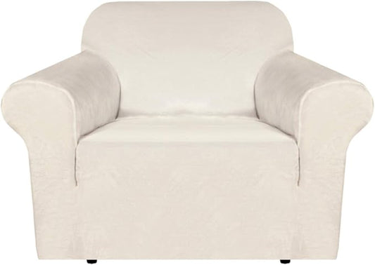 H.VERSAILTEX Stretch Velvet Armchair Cover Couch Covers 1 Cushion Chair Slipcover for Living Room Furniture Cover Crafted from Thick Comfy Rich Velour (Chair 31"-49", Ivory)