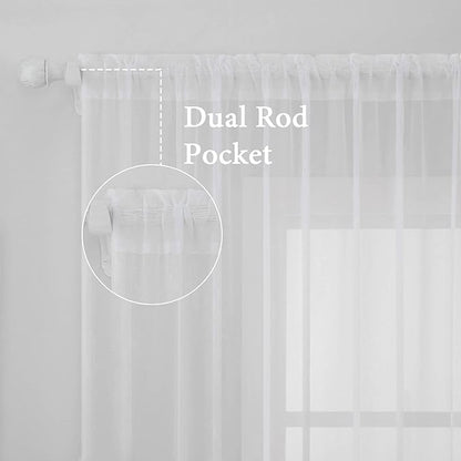 MIULEE White Window Sheer Curtains for Bedroom Living Room Solid Elegant Net Drapes 2 Panels Width 38 x Length 72 Inches