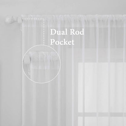 MIULEE 2 Panels Solid Color White Sheer Window Curtains Elegant Window Voile Panels/Drapes/Treatment for Bedroom Living Room (54 X 132 Inches White)