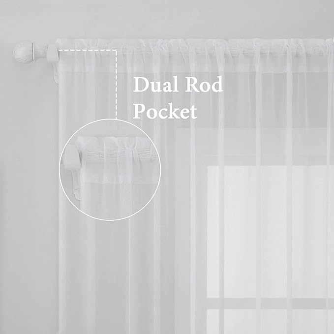 MIULEE 2 Panels Solid Color White Sheer Window Curtains Elegant Window Voile Panels/Drapes/Treatment for Bedroom Living Room (54 X 94 Inches White)
