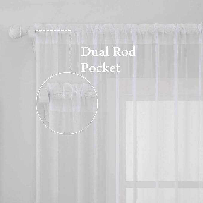 MIULEE 2 Panels Solid Color White Sheer Window Curtains Elegant Window Voile Panels/Drapes/Treatment for Bedroom Living Room (54X108 Inches White)