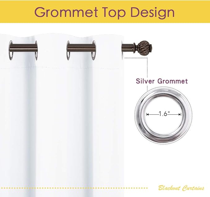 NICETOWN White Room Darkening Draperies and Curtains, Set of 2, 34 by 70 Inch, Home Fashion Energy Saving Grommet Top Room Darkening Drape Panels for Bedroom