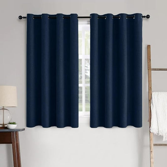 MIULEE Linen Textured Curtains for Bedroom Solid 100% Blackout Thermal Insulated Midnight Blue Grommet Room Darkening Curtains & Drapes Luxury Decor for Living Room Nursery 52 x 63 Inch (2 Panels)