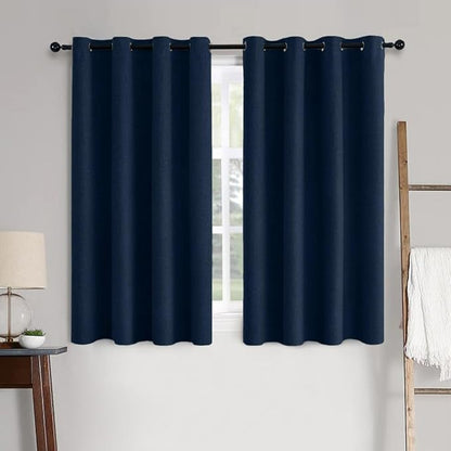 MIULEE Linen Textured Curtains for Bedroom Solid 100% Blackout Thermal Insulated Midnight Blue Grommet Room Darkening Curtains & Drapes Luxury Decor for Living Room Nursery 52 x 54 Inch (2 Panels)