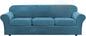 H.VERSAILTEX High Stretch Sofa Slipcover 4 Piece Cover Velvet Furniture Protector Form Fit Thick Velvet Extra Large Sofa Cover for 3 Cushion Couch Width Up to 97 Inch (Large Sofa, Peacock Blue)