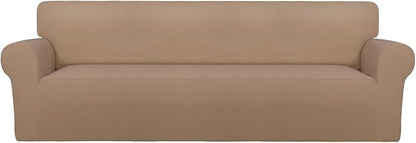 PureFit Super Stretch 4 Seater Sofa Slipcover – Spandex Non Slip Soft Couch Sofa Cover, Washable Furniture Protector with Non Skid Foam and Elastic Bottom for Kids, Pets （XX Large, Camel）