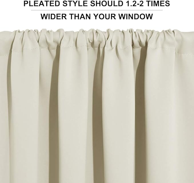 RYB HOME French Door Window Curtain Covering, Rod Pocket Thermal Insulated Privacy Non See Through Drapes for Bathroom Window, Width 29 by Length 45, Beige, 2 Panels