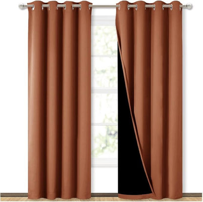 NICETOWN Burnt Orange 100% Blackout Window Curtain Panels, Heat and Cold Blocking Drapes with Black Liner for Nursery, 84 inches Thermal Insulated Draperies (2 Pieces, 52 inches Wide Each Panel)