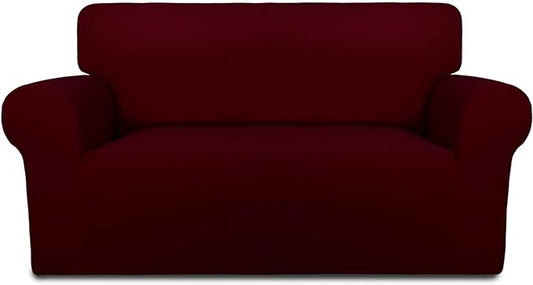 PureFit Super Stretch Sofa Slipcover – Spandex Non Slip Soft Couch Sofa Cover, Washable Furniture Protector with Non Skid Foam and Elastic Bottom for Kids, Pets （Loveseat, Wine）